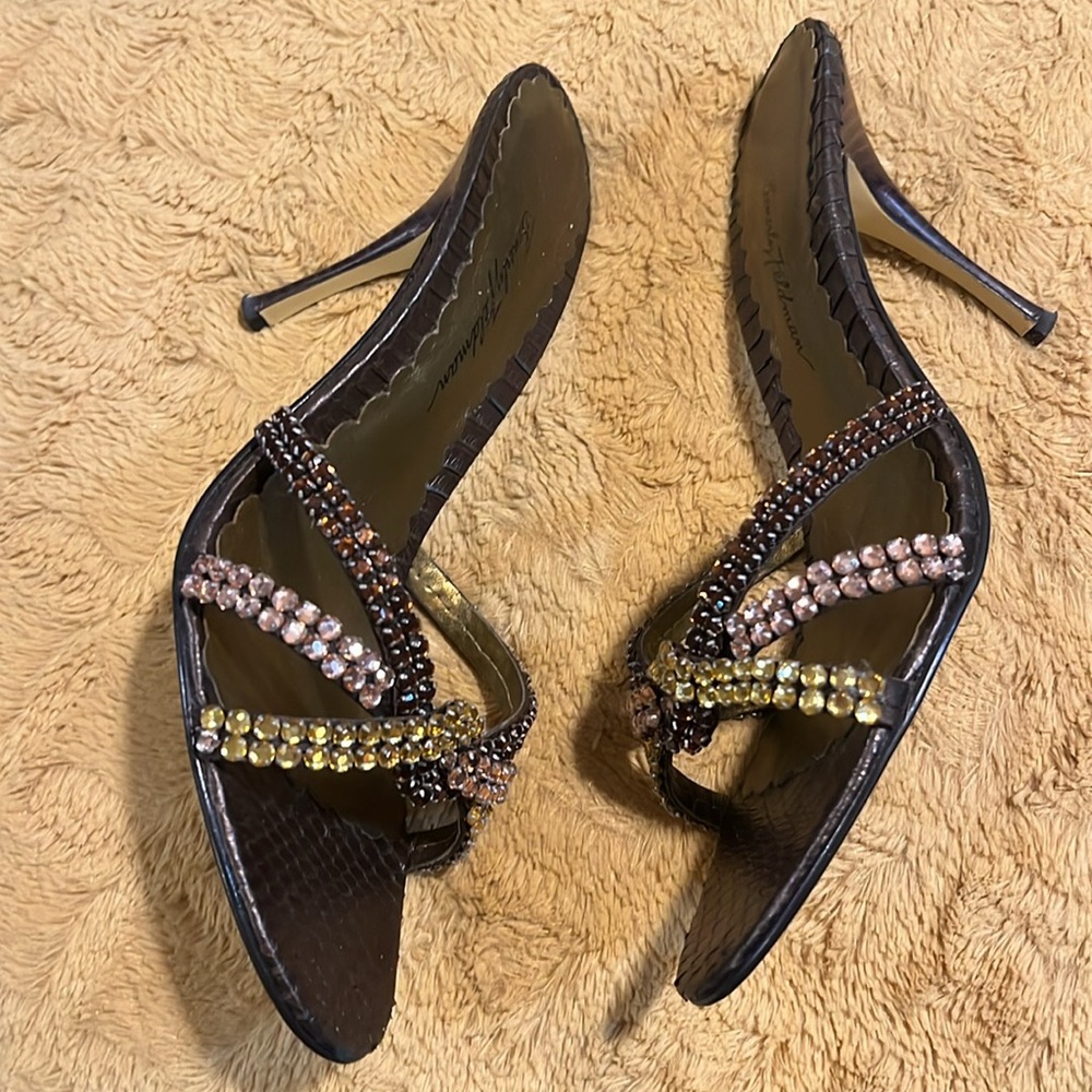 Beverly‎ Feldman Shoes sz 9 bling slides heels sandals